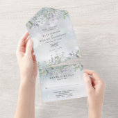 Blumenzange und Lilac-Monogramm-Winterhochzeit All In One Einladung (Abreißen)