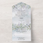 Blumenzange und Lilac-Monogramm-Winterhochzeit All In One Einladung (Innen Boden)