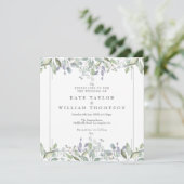 Blumenzange und Lilac Square Foto Hochzeit Einladung (Stehend Vorderseite)