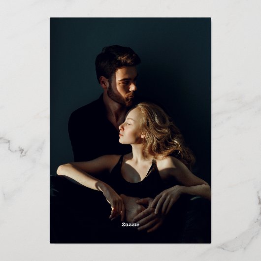 Blumenzangen Weißes Goldenes Foto Save the Date Folieneinladung (Rückseite)