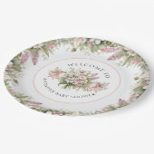 Blumenzauber, Begrüßungsmädchen, Babymädchendusche Pappteller (Schrägansicht)