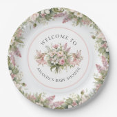 Blumenzauber, Begrüßungsmädchen, Babymädchendusche Pappteller (Vorderseite)