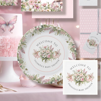 Blumenzauber, Begrüßungsmädchen, Babymädchendusche Pappteller