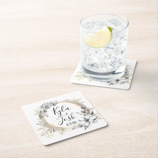 Blumenzauber-Hochzeit Personalisiert Rechteckiger Pappuntersetzer (Vor Ort)