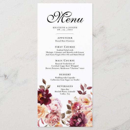 Blumenzauber-Menü im Menü Details zum Hochzeitssze Menükarte (Vorderseite)