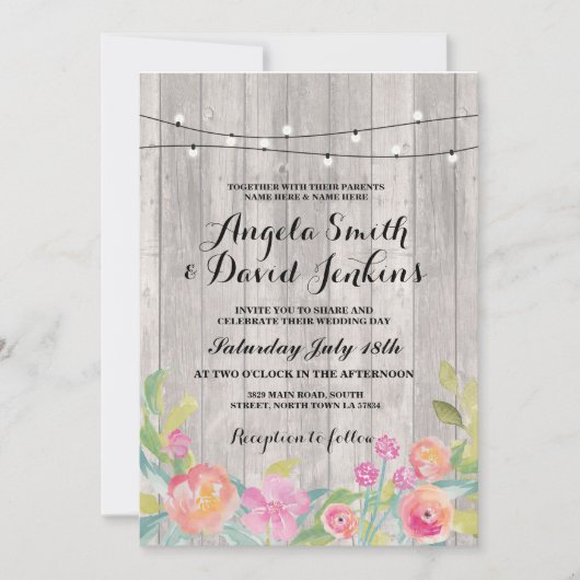 Blumenzehen Einladung Holz rustikale Streichhelle (Vorderseite)