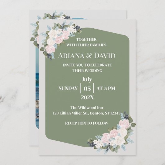 Blumenzehen in Weiß und Rosa Einladung (Vorne/Hinten)