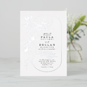 Blumenzeichnung Elegant Boho-Hochzeit Silber Folieneinladung