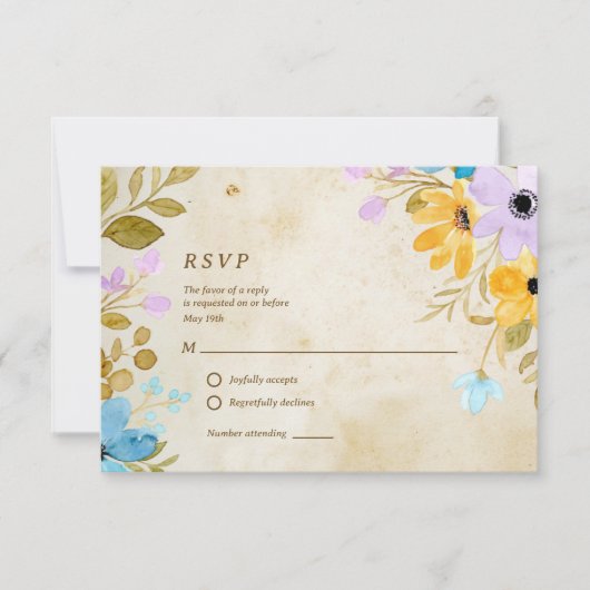 Blumenzeitpapier Rustikale Hochzeit im Freien RSVP Karte (Vorderseite)