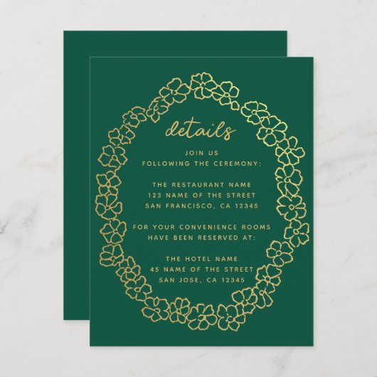Blumenzettel Emerald Green Gold Wreath Begleitkarte (Vorne/Hinten)