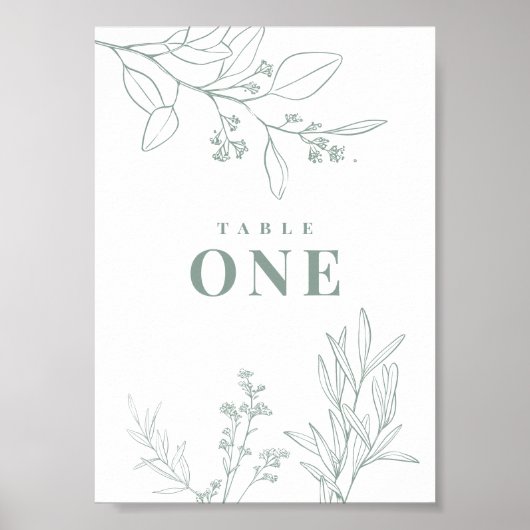 Blumenzettel Grüne Tischnummern Poster (Vorne)