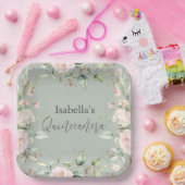 Blumenzettel Grünes Aquarellpapier Pappteller (Party)