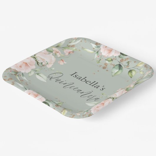 Blumenzettel Grünes Aquarellpapier Pappteller (Gewinkelt)