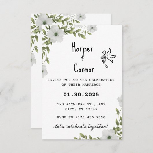 Blumenzettel, Hochzeitsfeier, Botanische Hochzeit Einladung (Vorne/Hinten)