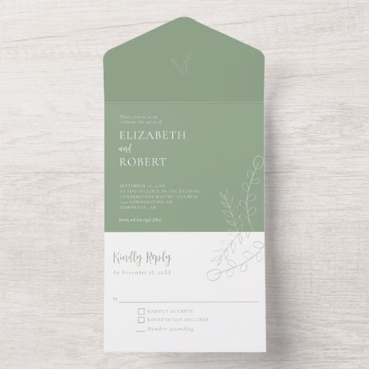 Blumenzettel Hochzeitsskript Elegant Einfach All In One Einladung (Innen Boden)