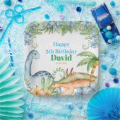 Blumenzettel mit blauen und grünen Dinosauriern Ge Pappteller (Party)