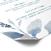 Blumenzettel mit blauen Wasserfarben - Hochzeitsme Poster (Ecke)