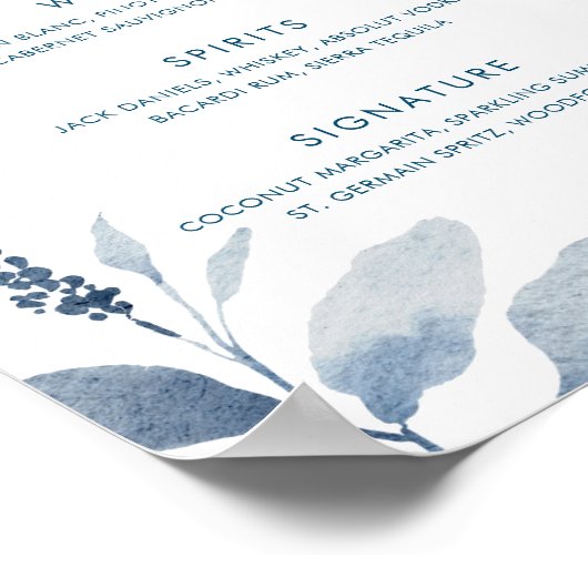 Blumenzettel mit blauen Wasserfarben - Hochzeitsme Poster (Ecke)