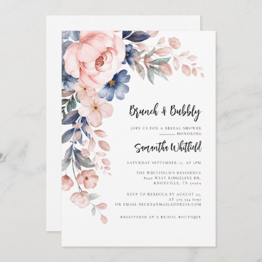Blumenzettel und Brunch-Brautparty Einladung (Vorne/Hinten)