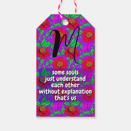 Blumenzettel und Monogramm | Besondere Geschenkanhänger (Vorderseite)