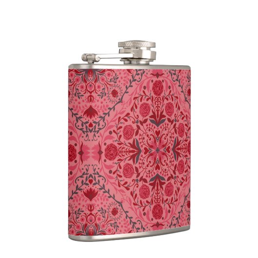 Blumenziegel in Rot und Wassermelone in Rosa Flachmann (Rechts)