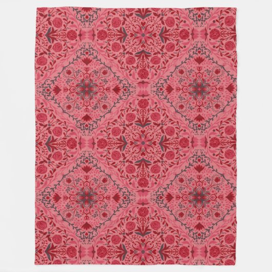 Blumenziegel in Rot und Wassermelone in Rosa Fleecedecke (Vorderseite)