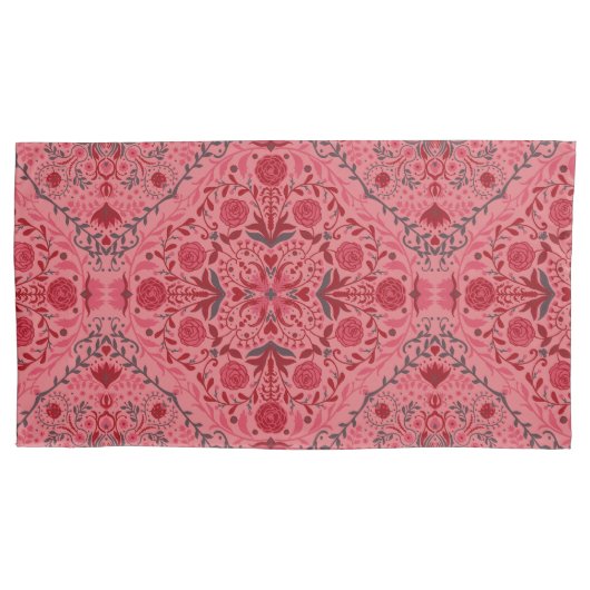 Blumenziegel in Rot und Wassermelone in Rosa Kissenbezug (Vorderseite-Links)