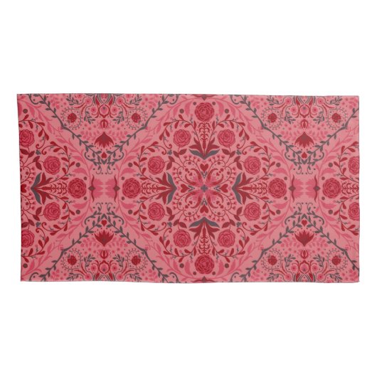 Blumenziegel in Rot und Wassermelone in Rosa Kissenbezug (Rückseite-Rechts)