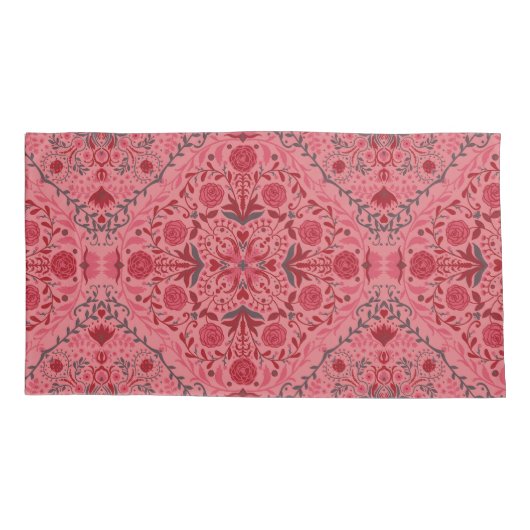 Blumenziegel in Rot und Wassermelone in Rosa Kissenbezug (Rückseite-Links)