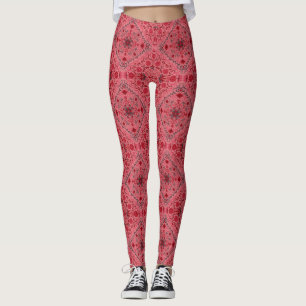 Blumenziegel in Rot und Wassermelone in Rosa Leggings