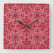 Blumenziegel in Rot und Wassermelone in Rosa Quadratische Wanduhr (Vorderseite)