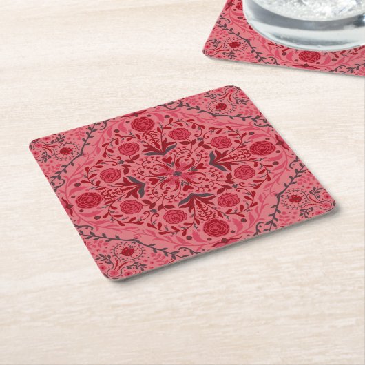 Blumenziegel in Rot und Wassermelone in Rosa Rechteckiger Pappuntersetzer (angewinkelt)