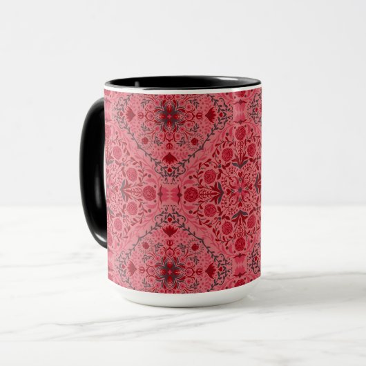 Blumenziegel in Rot und Wassermelone in Rosa Tasse (Vorderseite Links)