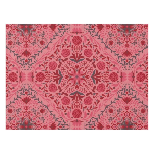 Blumenziegel in Rot und Wassermelone in Rosa Tischdecke (Vorderseite (Horizontal))
