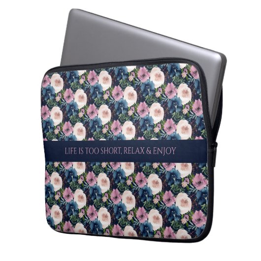 Blumenzitat Laptopschutzhülle (Vorderseite Links)