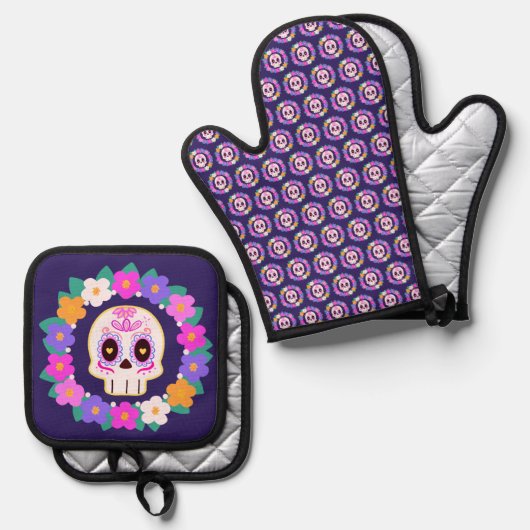 Blumenzucker-Blume Ofenhandschuh & Topflappen-Set (Vorderseite/Rückseite)