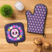 Blumenzucker-Blume Ofenhandschuh & Topflappen-Set (Oben Unten)