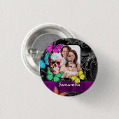Blumenzucker-Schädel und Schmetterlinge Button (Vorne & Hinten)