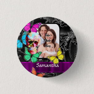 Blumenzucker-Schädel und Schmetterlinge Button