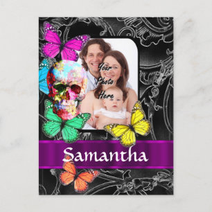 Blumenzucker-Schädel und Schmetterlinge Postkarte