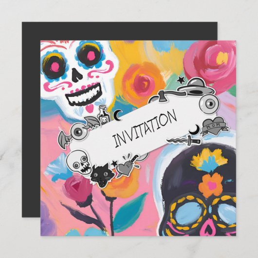 Blumenzuckerfarbe Einladung (Vorne/Hinten)