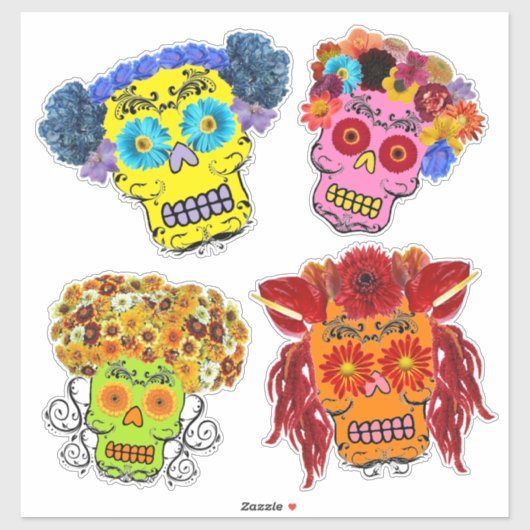 Blumenzuckerschädel Aufkleber (Blatt)