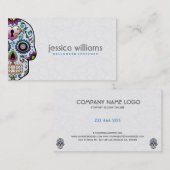 Blumenzuckerschädel mit rosa Diamanten Visitenkarte (Vorne/Hinten)