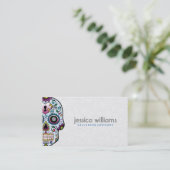 Blumenzuckerschädel mit rosa Diamanten Visitenkarte (Stehend Vorderseite)