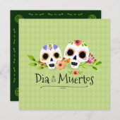 Blumenzuckerskulls Dia de Muertos Einladung (Vorne/Hinten)