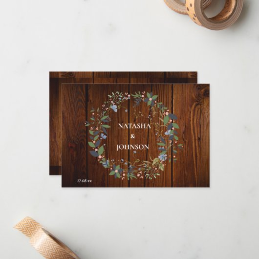 Blumenzwiebelblauer Leaf Hochzeitsdesign Mitteilungskarte (Vorderseite/Rückseite Beispiel)