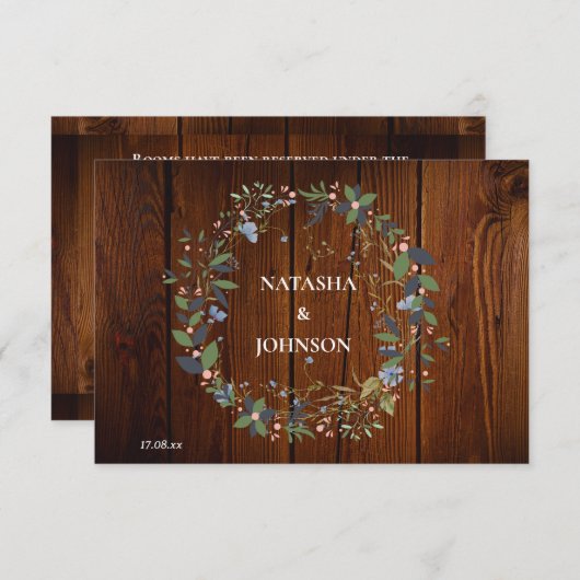 Blumenzwiebelblauer Leaf Hochzeitsdesign Mitteilungskarte (Vorne/Hinten)