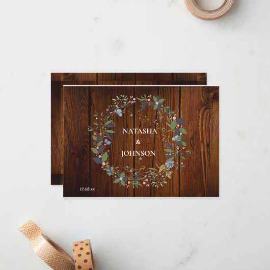 Blumenzwiebelblauer Leaf Hochzeitsdesign Mitteilungskarte (Vorderseite/Rückseite Beispiel)