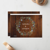 Blumenzwiebelblauer Leaf Hochzeitsdesign Mitteilungskarte (Vorderseite/Rückseite Beispiel)