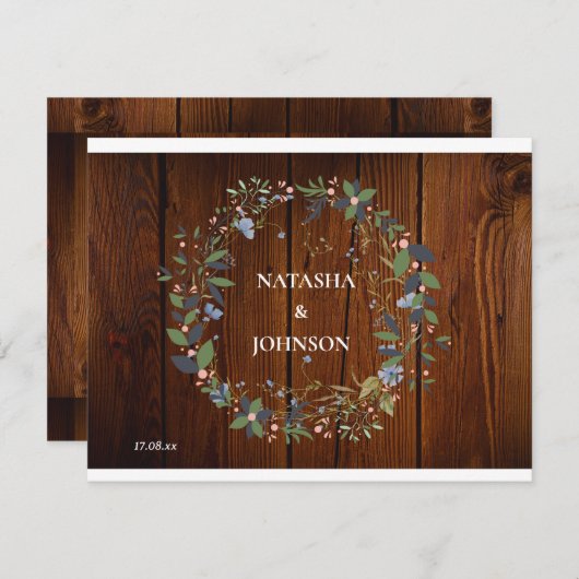 Blumenzwiebelblauer Leaf Hochzeitsdesign Mitteilungskarte (Vorne/Hinten)